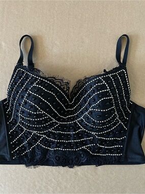 Papaya Cherie Embellished Rhinestone Crop Top Juniors Medium Lace Trim Festival